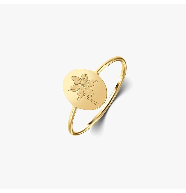 Сребърен пръстен Раждане на цвете" Golden - мартенски нарци" INDIRA