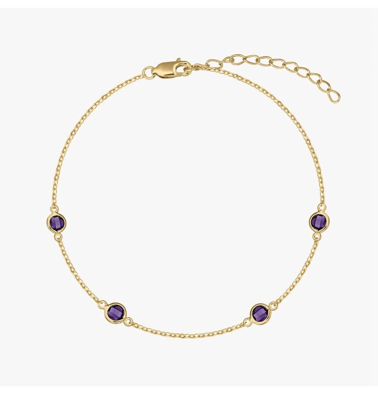 Сребърна гривна Birthstone Golden February - Аметист INDIRA