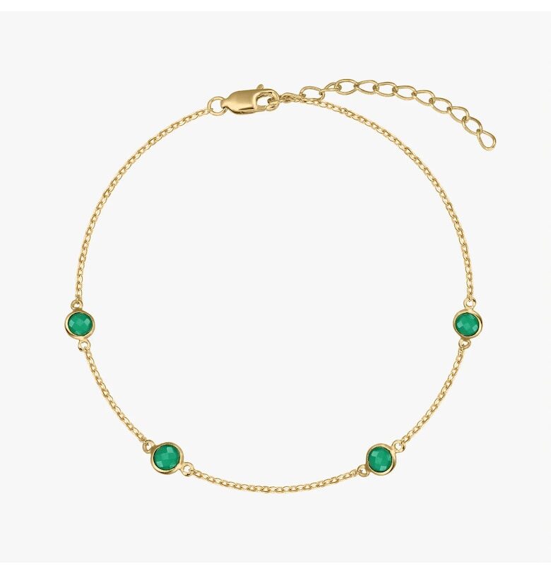 Сребърна гривна Birthstone Golden May - Зелен оникс INDIRA