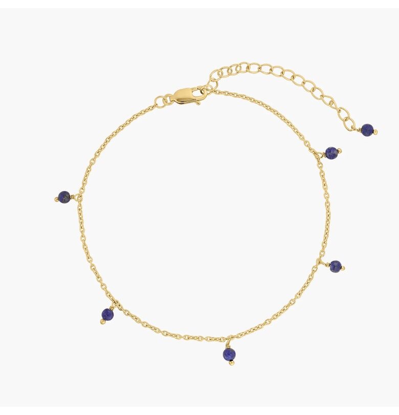 Сребърна гривна за глезен Golden Gem Droplet - Лапис Лазули INDIRA