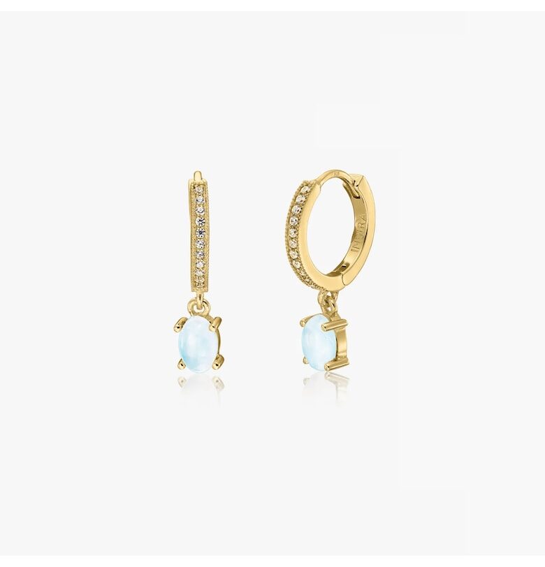 Сребърни Обеци Golden Gem Huggies - Лунен Камък INDIRA