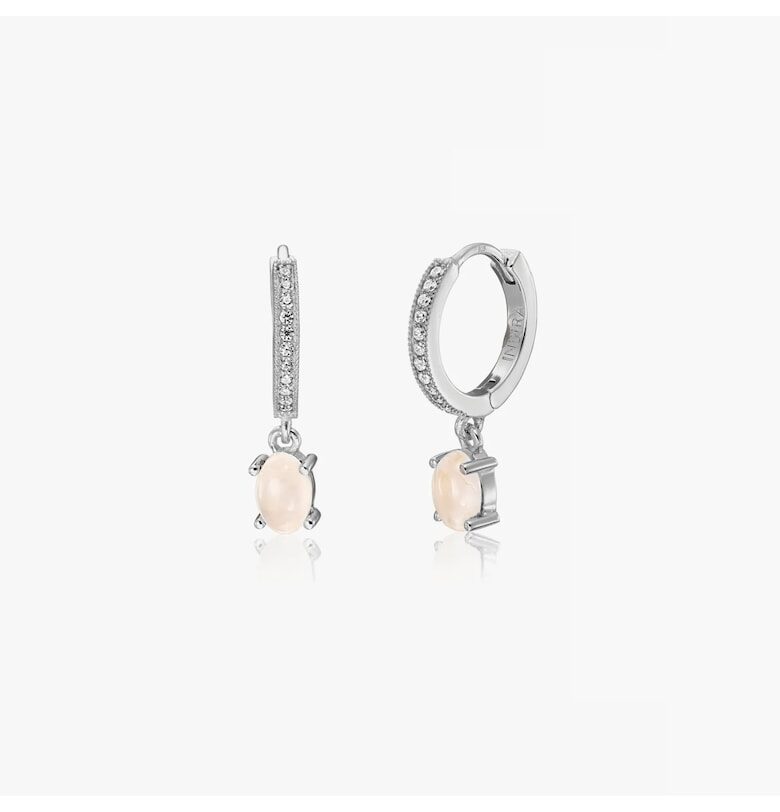 Сребърни обеци Gem Huggies - розов кварц INDIRA
