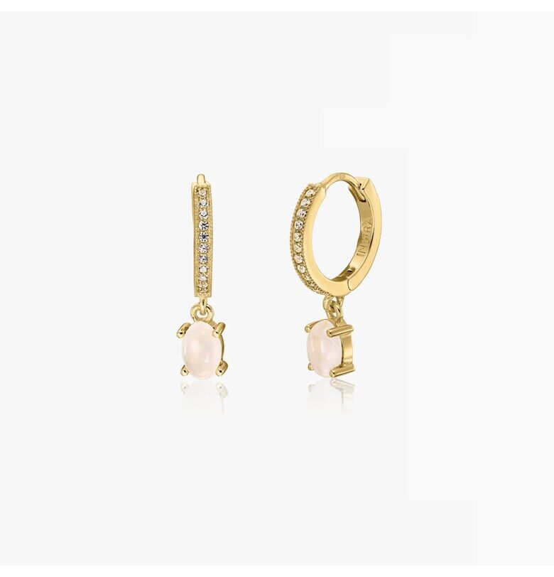 Сребърни обеци Golden Gem Huggies - Розов кварц INDIRA