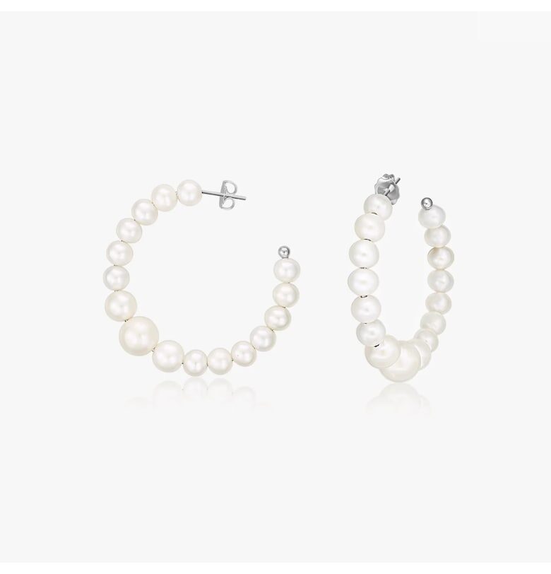 Сребърни обеци Pearl Hoops - Естествени перли INDIRA