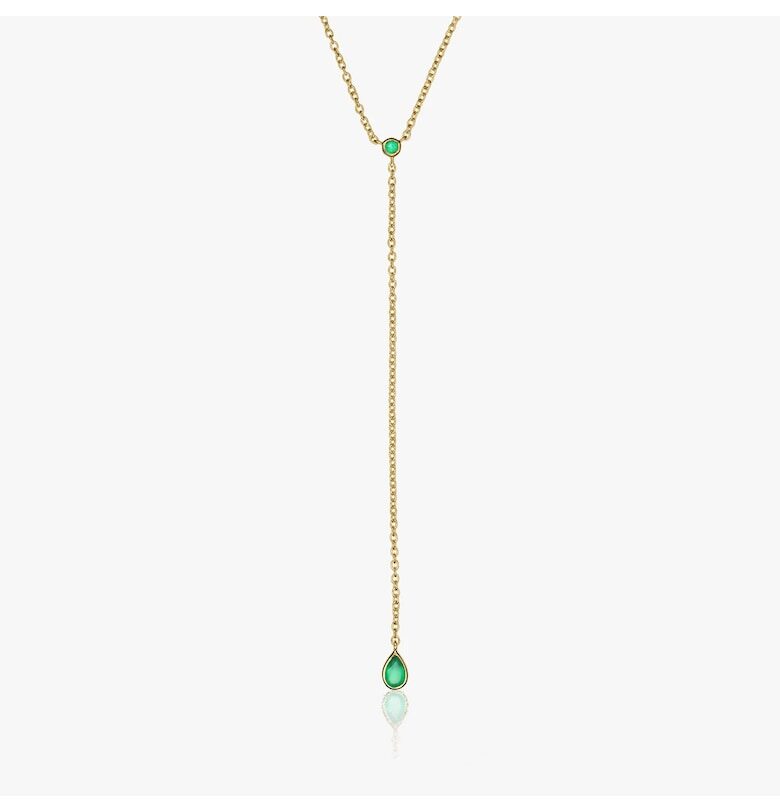 Сребърно колие Golden Lariat - Зелен оникс INDIRA