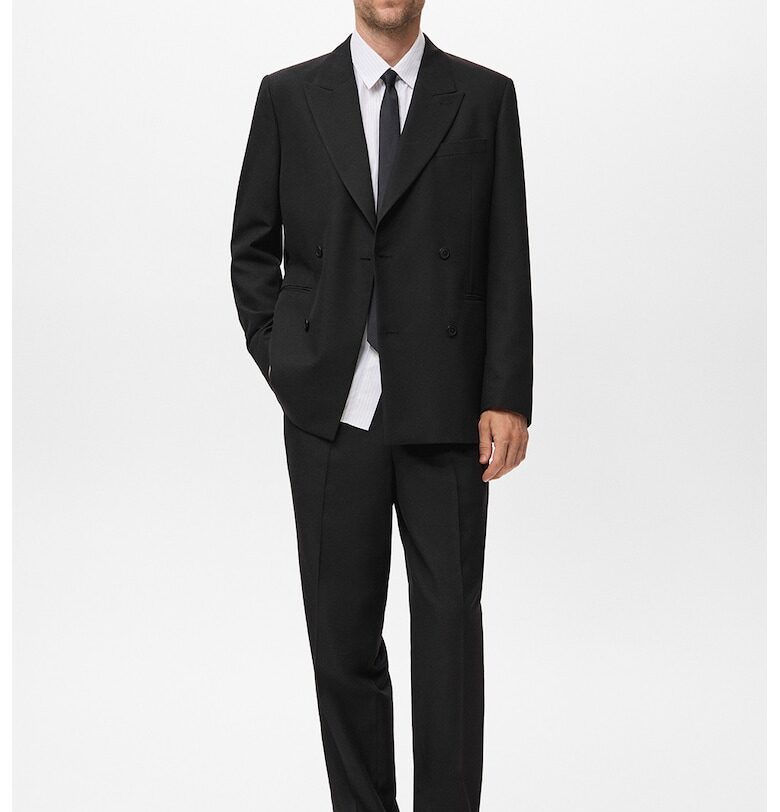 Стандартен официален панталон с вълна - Избеляло черно Mango