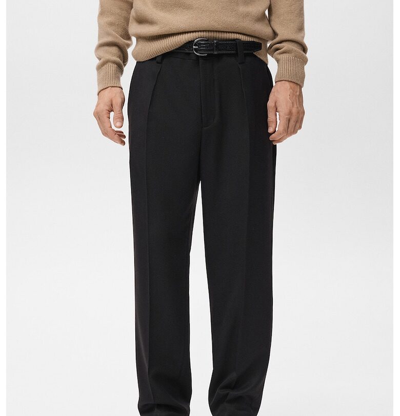 Стандартен официален панталон с вълна и джобове - Черен Mango