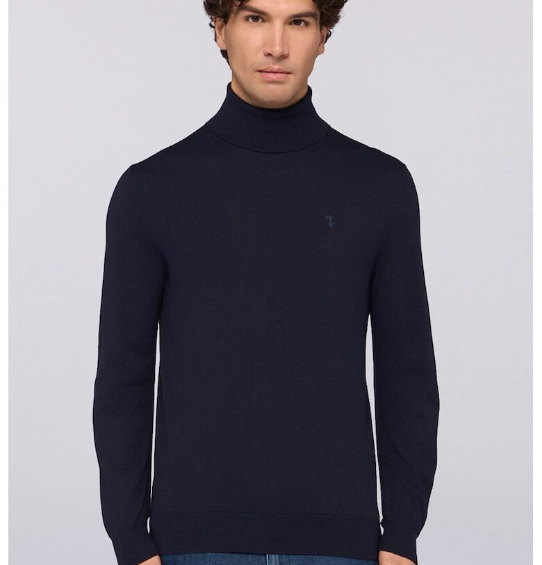 Стандартен пуловер с поло - Ултрамарин синьо Trussardi