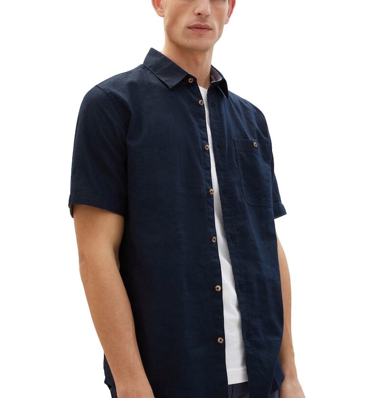 Стандартна риза с къс ръкав с вретено Kent Design - тениска - Син Tom Tailor