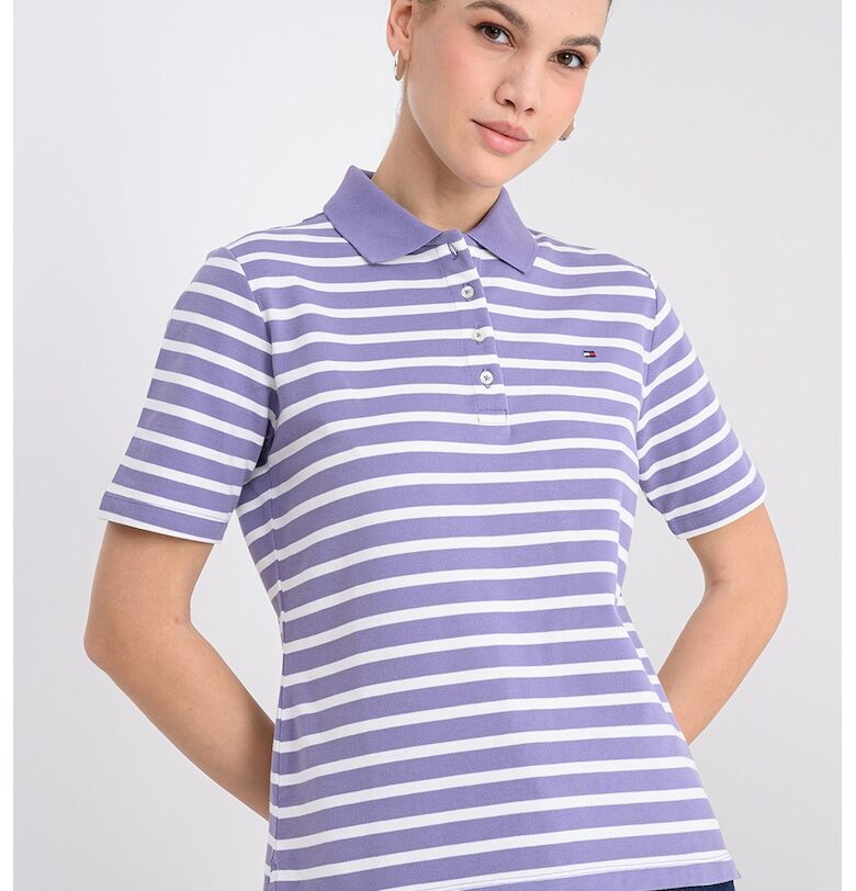 Стандартна тениска с яка - Бял/Бледовиолетов Tommy Hilfiger