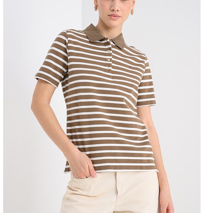 Стандартна тениска с яка - Бял/Карамел Tommy Hilfiger