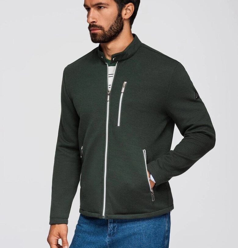 Структурирано байк яке с висока яка  OM-JANP-0229 - Тъмнозелен OMBRE