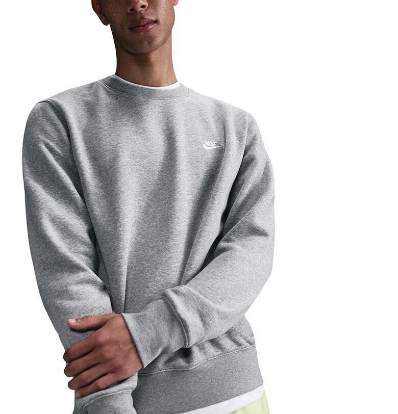 Суитшърт Club с овално деколте - Светлосив меланж Nike