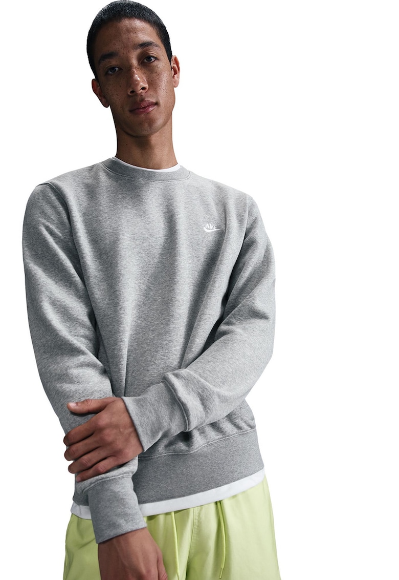 Суитшърт Club с овално деколте - Светлосив меланж Nike