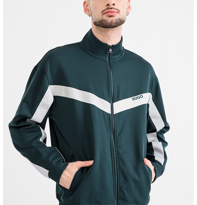 Суитшърт Darti с цип и лого - Тъмнозелен HUGO