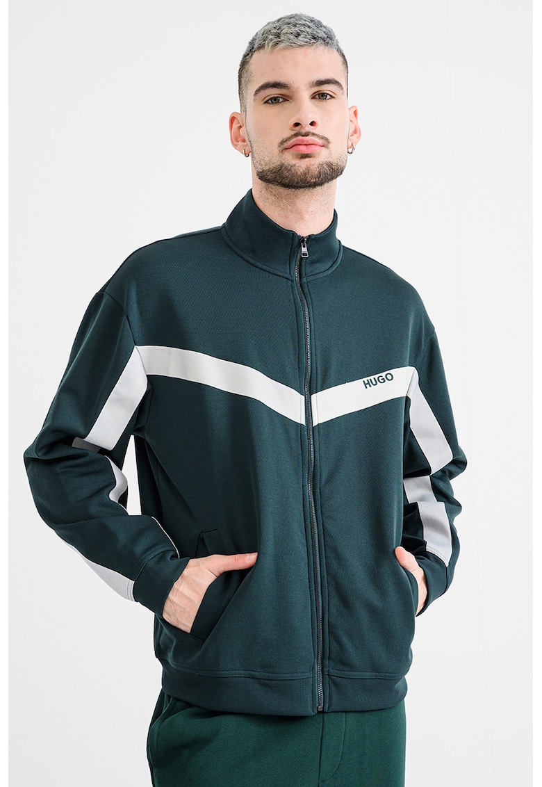 Суитшърт Darti с цип и лого - Тъмнозелен HUGO