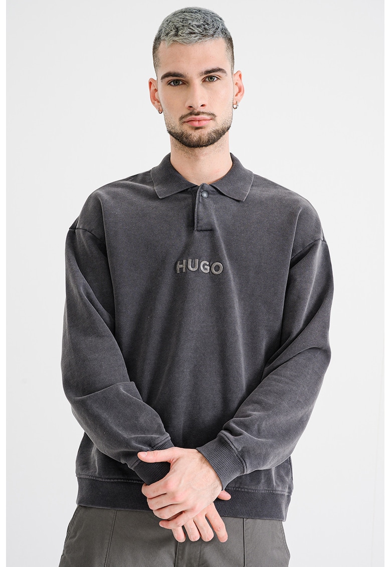 Суитшърт Delwy с яка и бродирано лого - Tъмносив HUGO