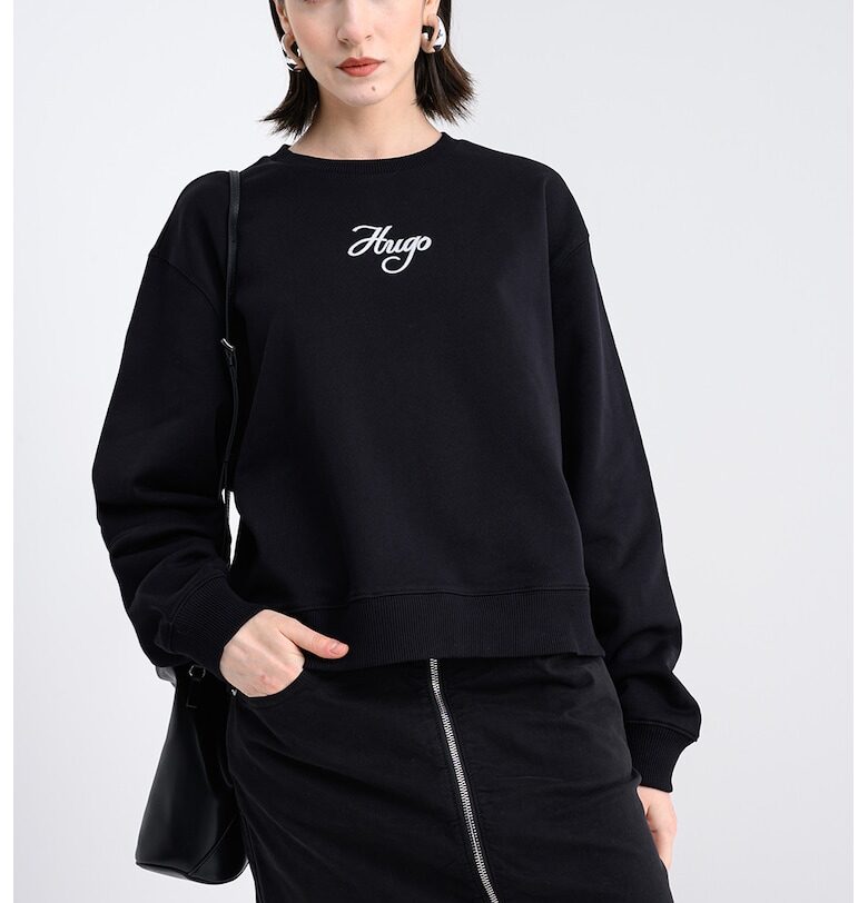 Суитшърт Deroxina с паднали ръкави и лого - Черен HUGO