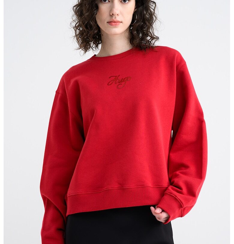 Суитшърт Deroxina с паднали ръкави и лого - Аленочервен HUGO