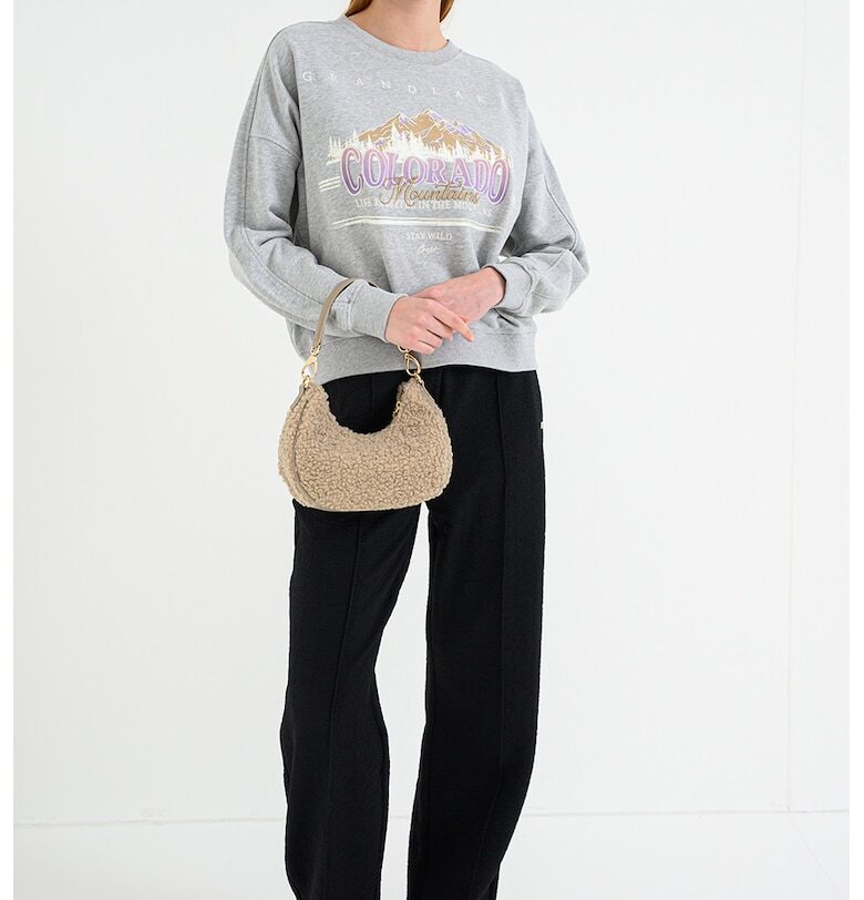 Суитшърт Eland с графика - Сив меланж/Лилав BOSS