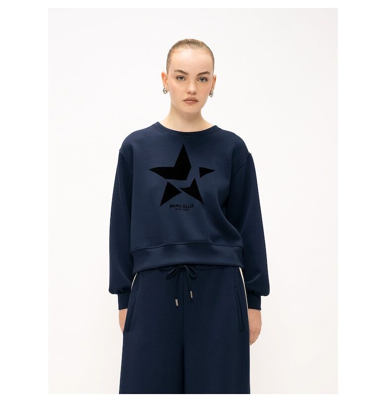 Суитшърт Seraphina с паднали ръкави и принт - Тъмносин Marc Ellis