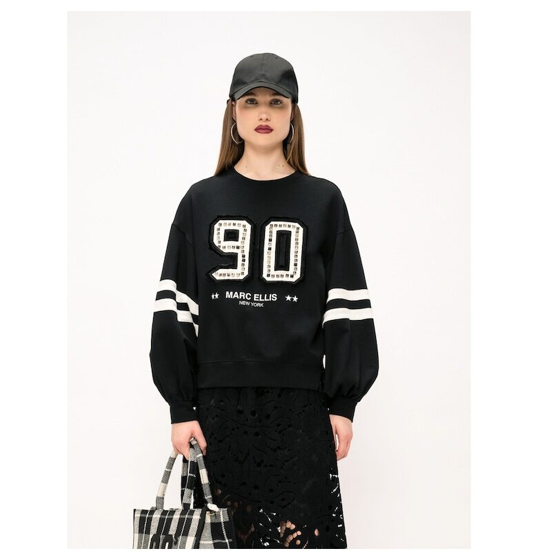 Суитшърт с бухнали ръкави - Бял/Черен Marc Ellis