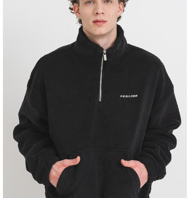 Суитшърт с джоб кенгуру и цип - Черен Pegador