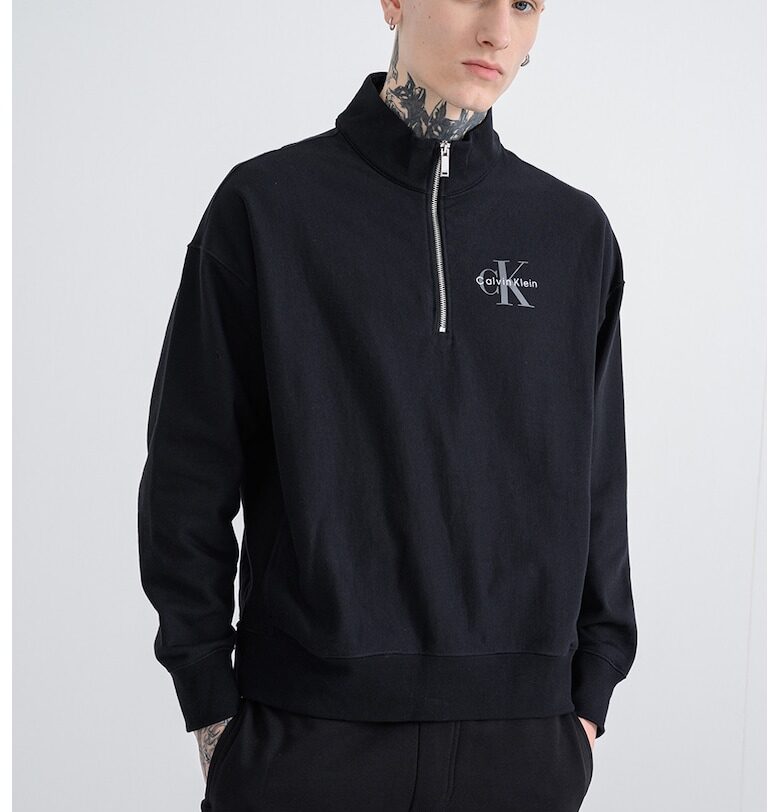 Суитшърт с къс цип и лого - Черен CALVIN KLEIN JEANS