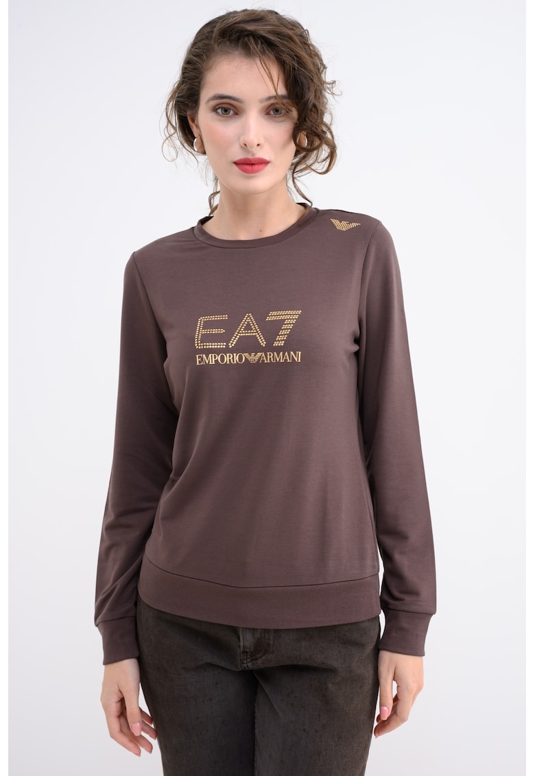 Суитшърт с лого - Златист/Тъмнокафяв EA7