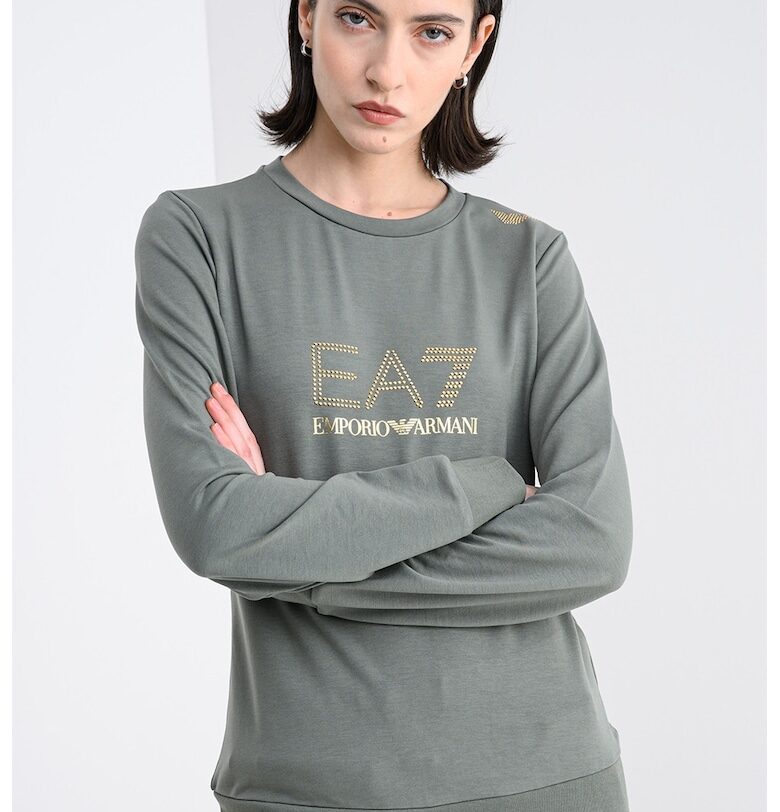 Суитшърт с лого - Златист/Папратово зелено EA7