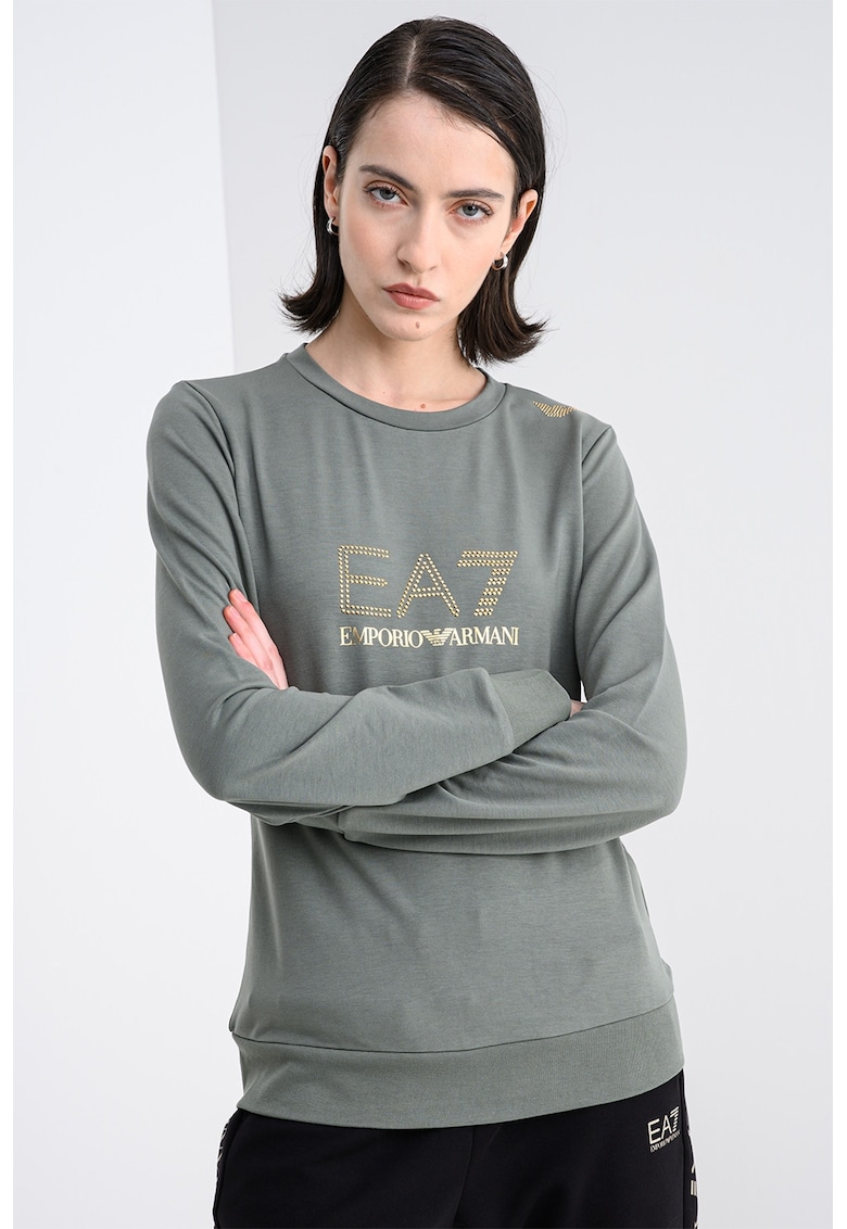Суитшърт с лого - Златист/Папратово зелено EA7