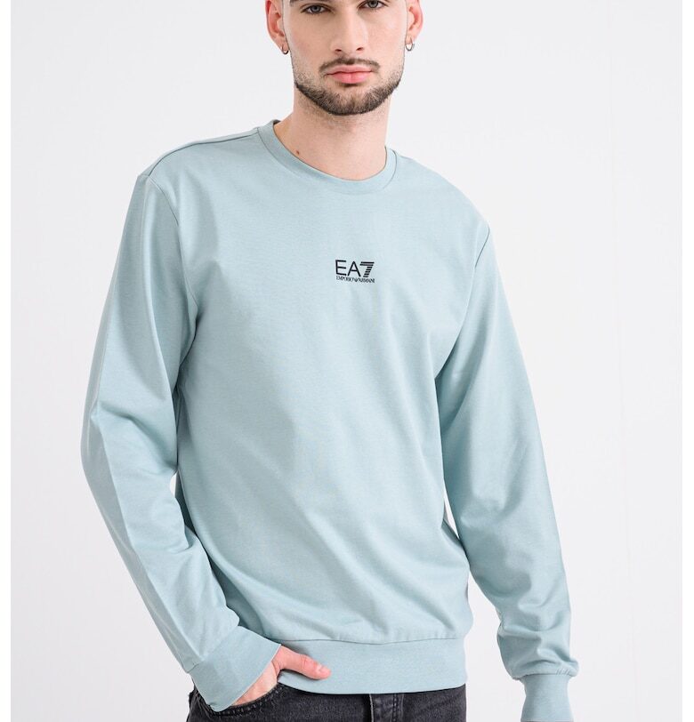 Суитшърт с овално деколте и лого - Бледозелен EA7