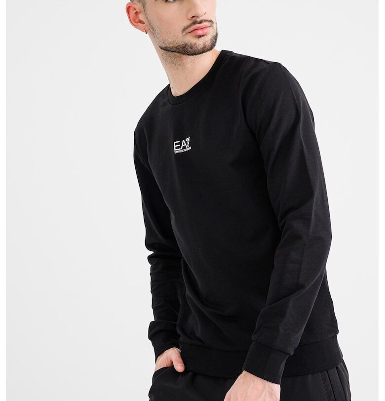 Суитшърт с овално деколте и лого - Бял/Черен EA7