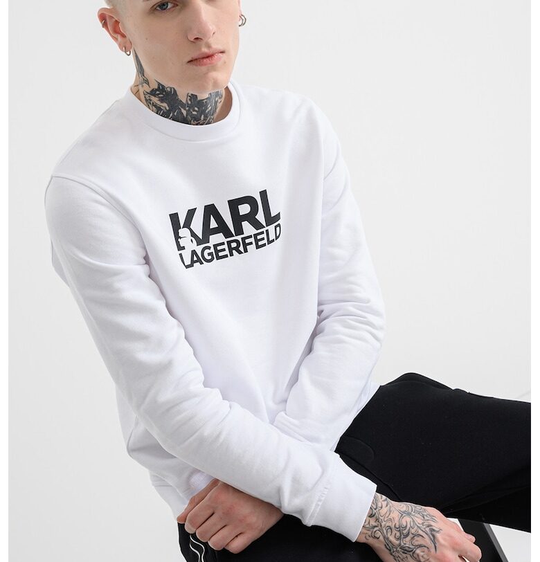 Суитшърт с овално деколте и лого - Бял/Черен Karl Lagerfeld