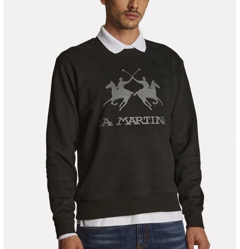 Суитшърт с овално деколте и лого - Избеляло черно LA MARTINA