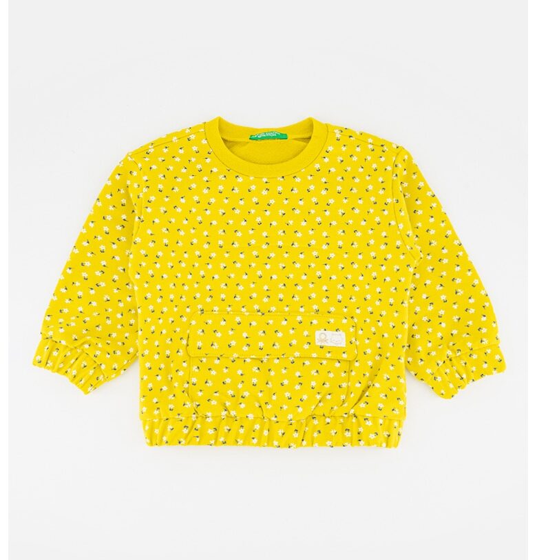 Суитшърт с овално деколте и флорален десен - Бял/Тъмносин/Синапено жълто United Colors of Benetton