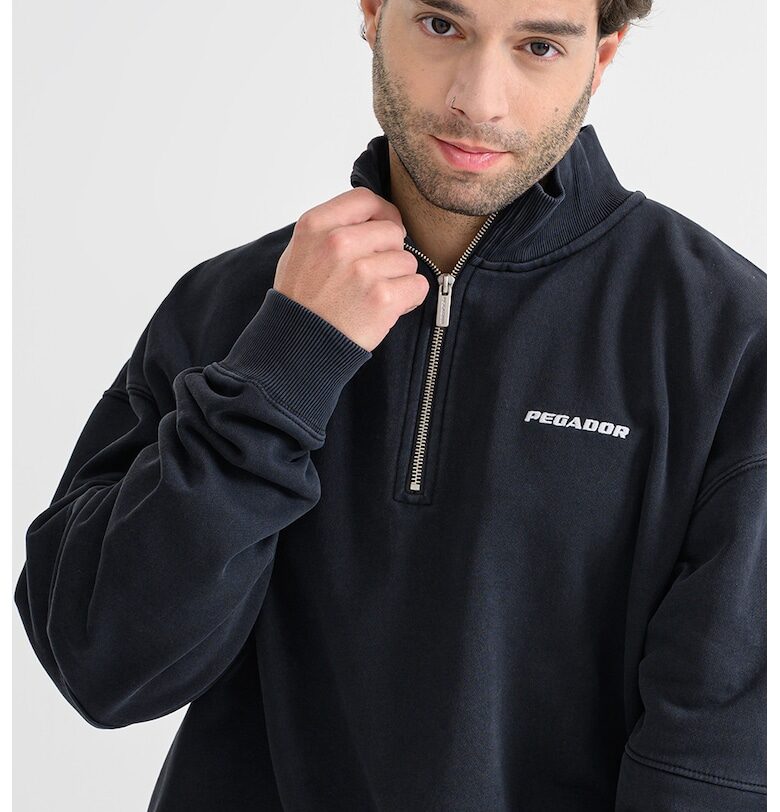 Суитшърт с паднали ръкави и къс цип - Избеляло черно Pegador