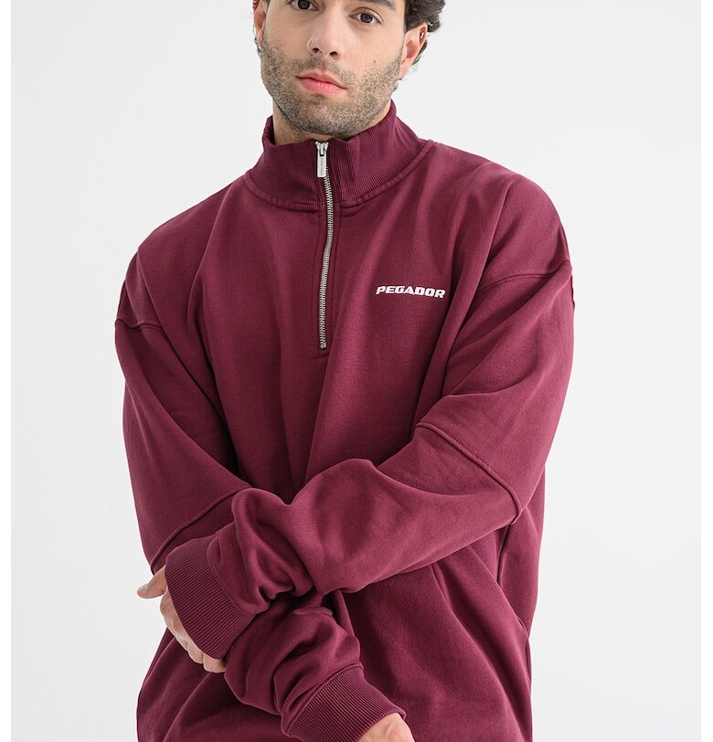 Суитшърт с паднали ръкави и къс цип - Червен Pegador