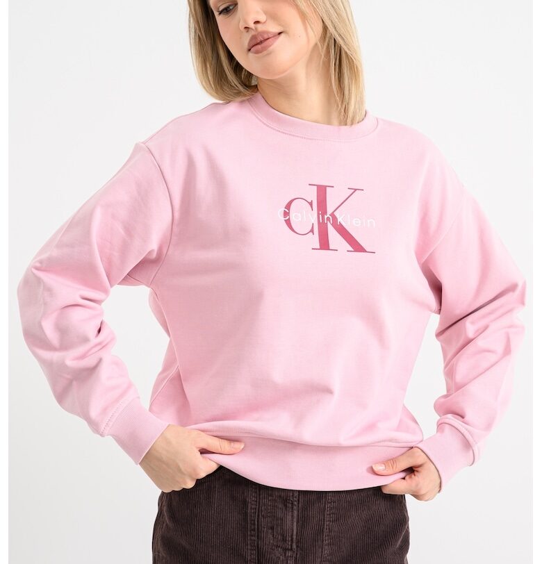 Суитшърт с паднали ръкави и лого - Бордо/Пастелнорозов CALVIN KLEIN JEANS