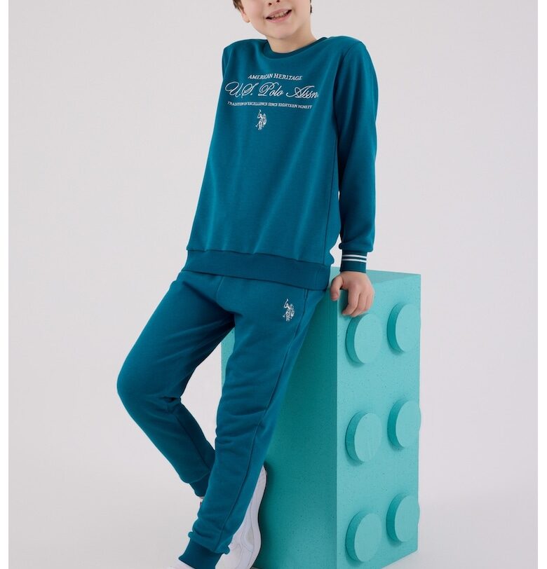 Суитшърт с памук и спортен панталон с лого - 2 части - Бял/Петролно синьо US Polo Assn