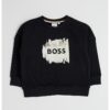 Суитшърт с памук с лого - Черен/Бежов BOSS Kidswear