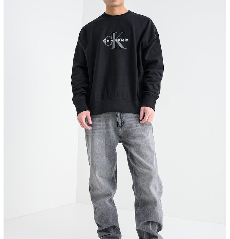 Суитшърт с памук с лого - Черен/Антрацитно сиво CALVIN KLEIN JEANS