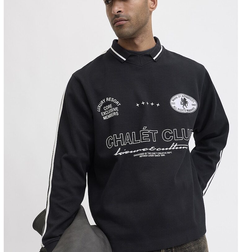 Суитшърт с памук с надпис и яка - Черен Jack  Jones