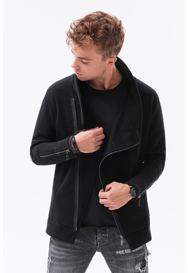 Суитшърт с поло и цип - Черен OMBRE