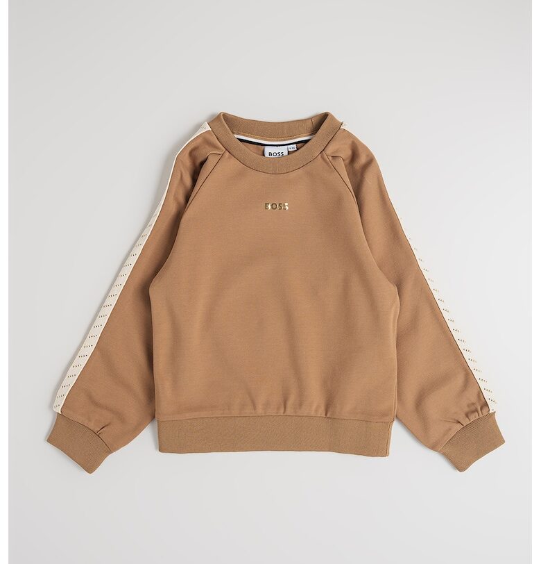 Суитшърт с ръкави реглан - Слонова кост/Камел BOSS Kidswear