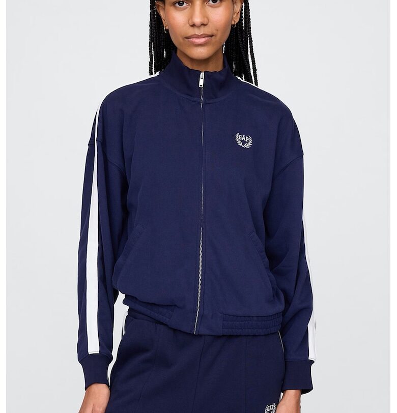 Суитшърт с цип и лого - Бял/Ултрамарин синьо GAP