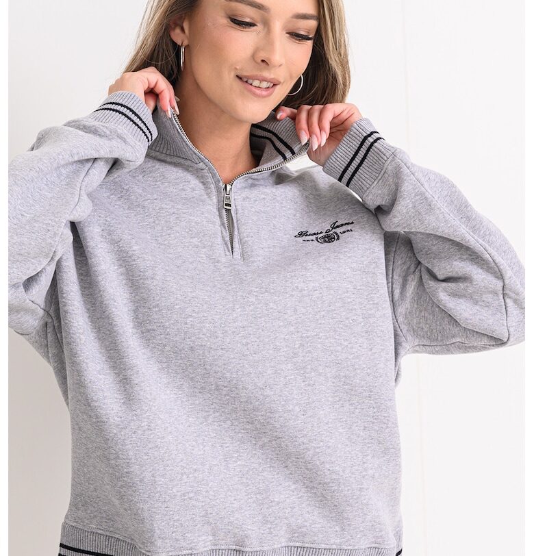 Суитшърт с цип и яка - Сив меланж GUESS JEANS