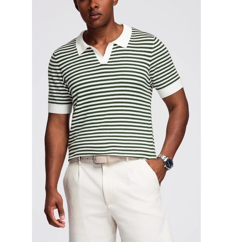 Тениска от вискоза на райета OM-POSS-0161 - Маслинено зелено OMBRE