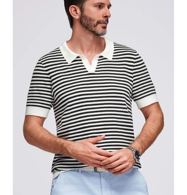 Тениска от вискоза на райета OM-POSS-0161 - Черен OMBRE