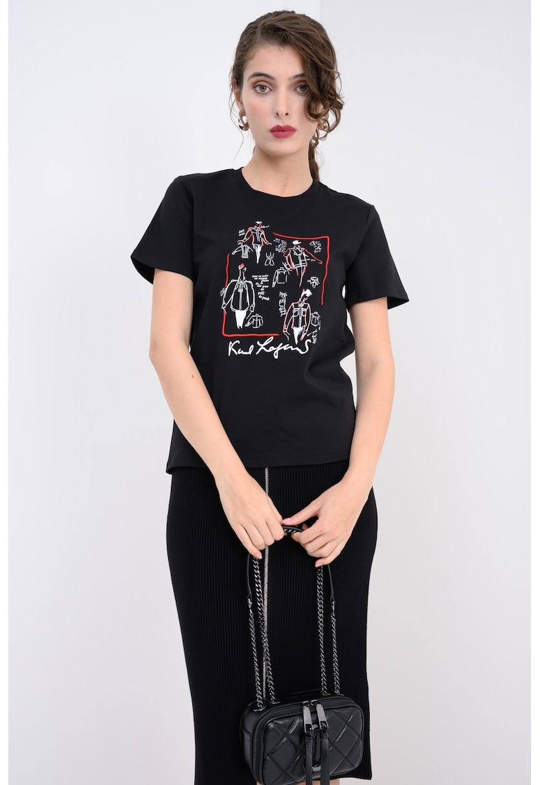 Тениска от органичен памук с графика - Червен/Черен Karl Lagerfeld